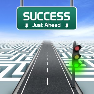 Leadership and business. Success road sign. Labyrinth