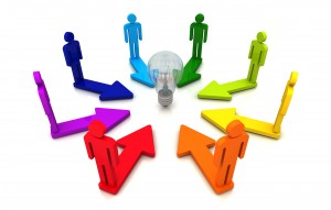 Human teamwork direction concept light bulb link colorful