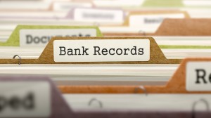 File Folder Labeled as Bank Records in Multicolor Archive. Closeup View. Blurred Image.